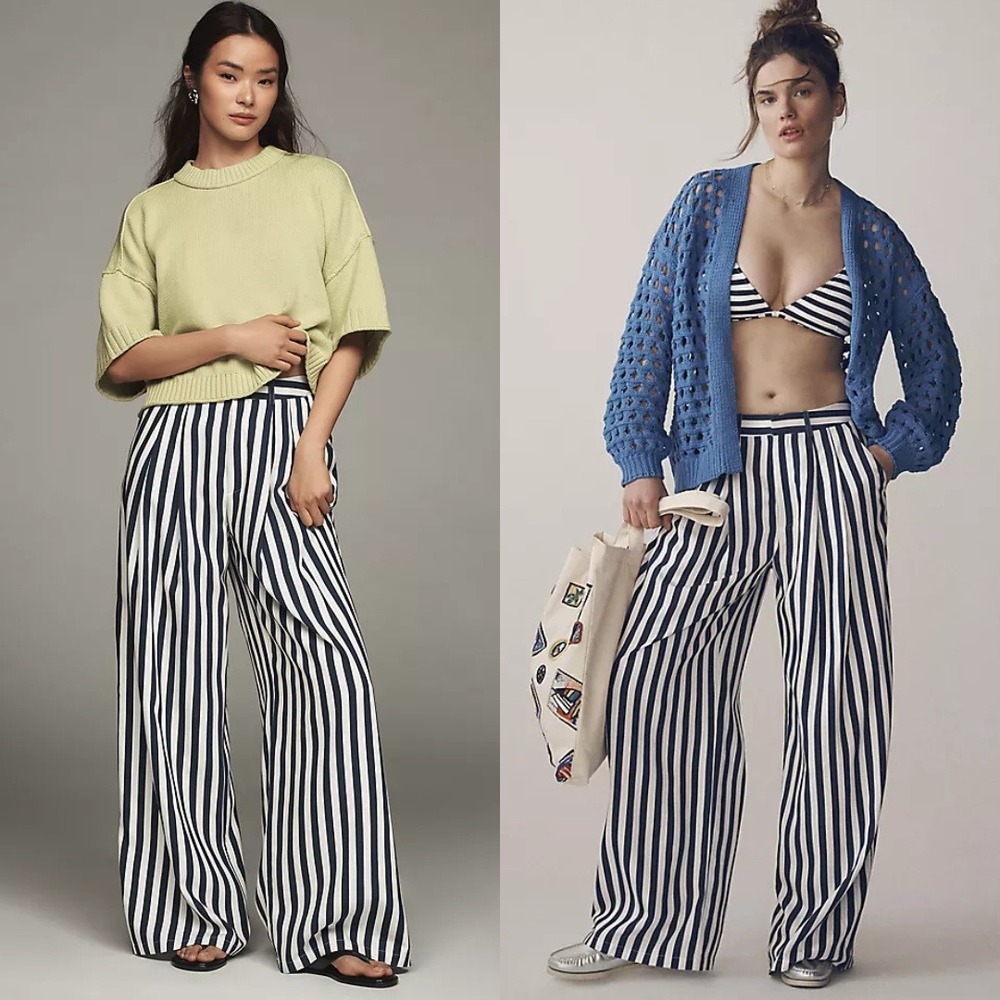 Anthropologie Maeve The Avery Striped‎ Pleated Wide Leg Trouser Pants